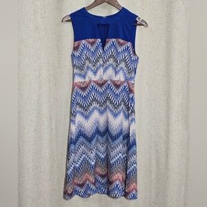 Sleeveless Blue Chevron Print Dress